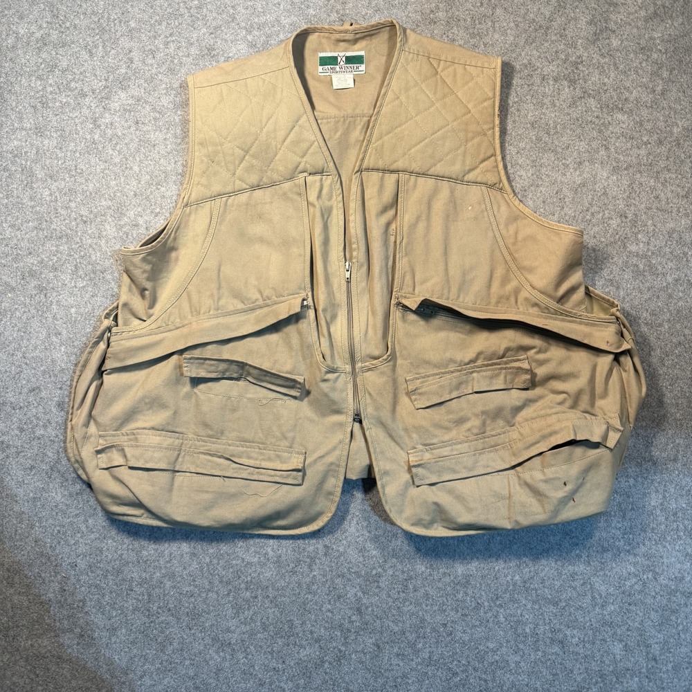 Game Winner Sportswear Mens Hunting Vest Tan Canvas Game Bag Utility Large 1493